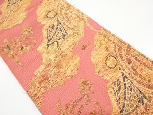 本場筑前博多　霞取りに抽象動物・草花模様織り出し名古屋帯